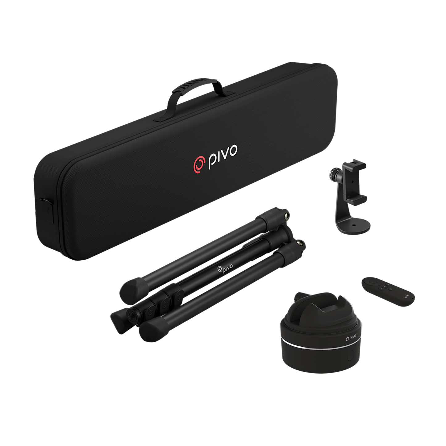 Pivo Pro smartphone auto-tracking camera mount with tripod, remote control, and carrying case for hands-free video calls and virtual tours