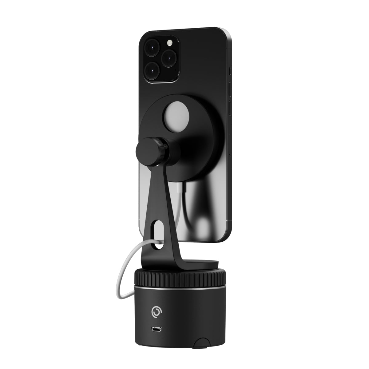 Black magnetic mount holding smartphone with adjustable tilt and tripod compatibility