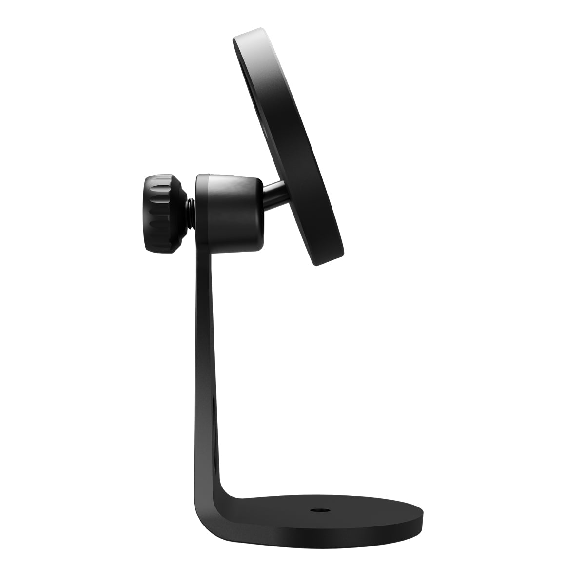 Black aluminum magnetic mount with adjustable tilt and tripod compatibility for smartphones up to 4 inches wide